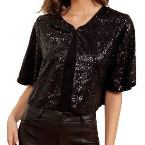 Kate Kasin Sequin cropped flouncy sleeve bolero jacket/shrug.